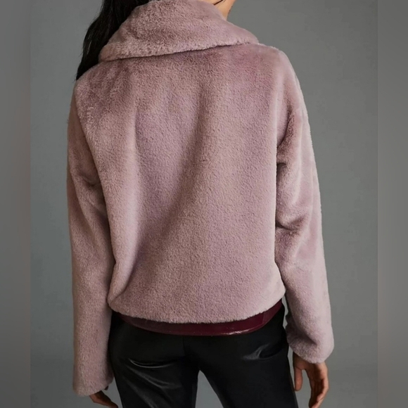 Maeve x Anthropologie Faux Fur Jacket Patent Trim Pink Rose Mauve, Large, NWOT - Picture 3 of 15